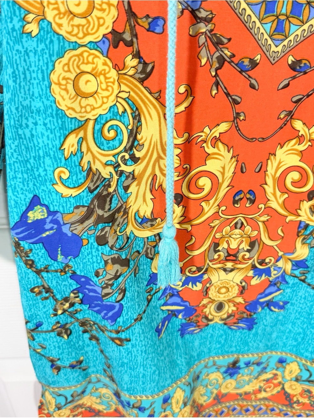 NLW Turquoise & Coral Printed Boho Swim Coverup - Picture 5 of 13